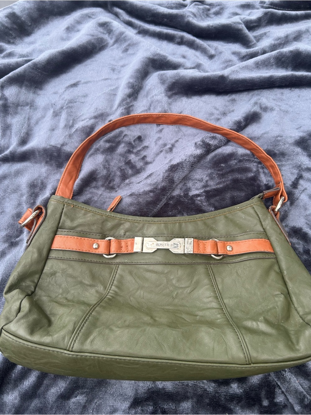 Rosetti olive green cross body purse brown trim & handle vegan cruelty free